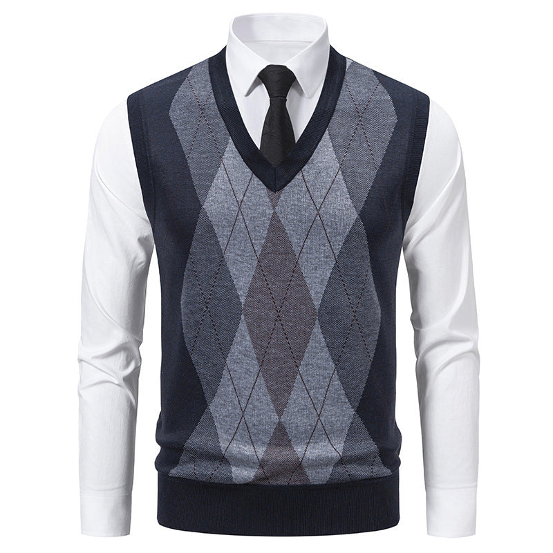 Herren Pullover V-Ausschnitt Klassisches Rautenmuster