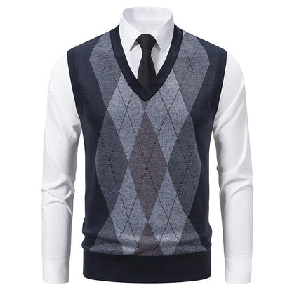 Herren Pullover V-Ausschnitt Klassisches Rautenmuster