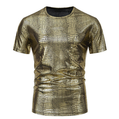 Herren Pullover Schlangen-Leder-Optik Elegant Kurzarm