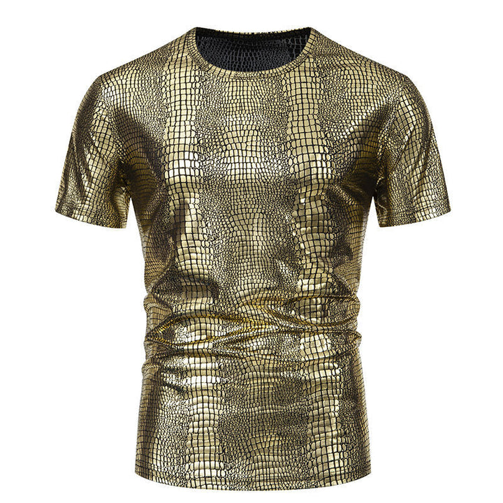 Herren Pullover Schlangen-Leder-Optik Elegant Kurzarm
