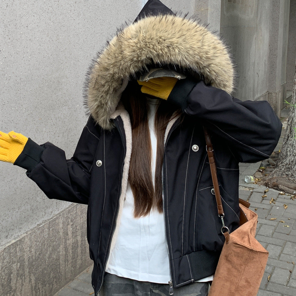 Damen Winterjacke Warm Isoliert mit abnehmbarem Fellkragen und XXL-Taschen