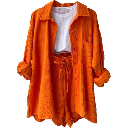 Damen Sommer Outfit Kurzarm Bluse Shorts Set