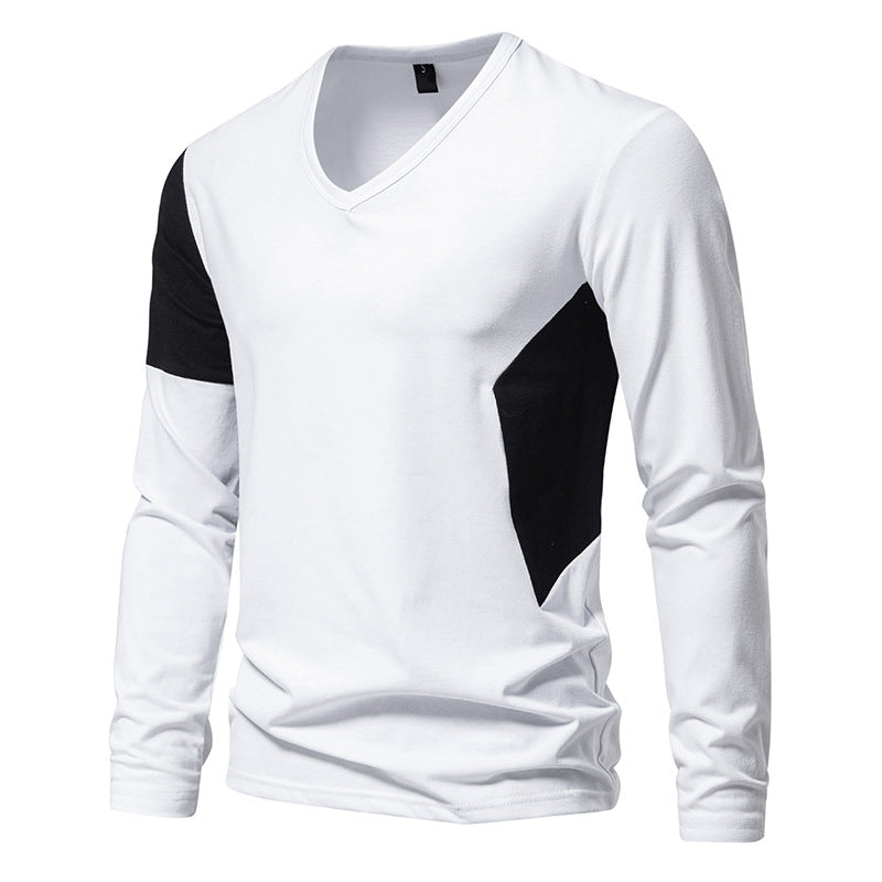 Herren Langarmshirt Modern V-Ausschnitt Farbblock