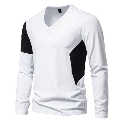 Herren Langarmshirt Modern V-Ausschnitt Farbblock