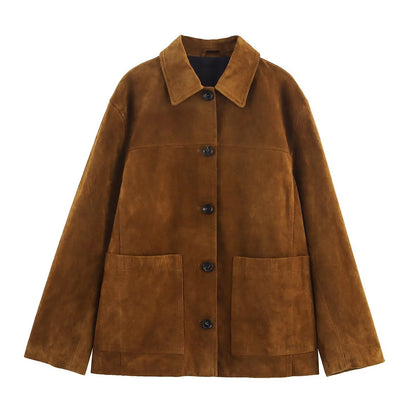 Damen Lederjacke Lässig Chic Mit Taschen