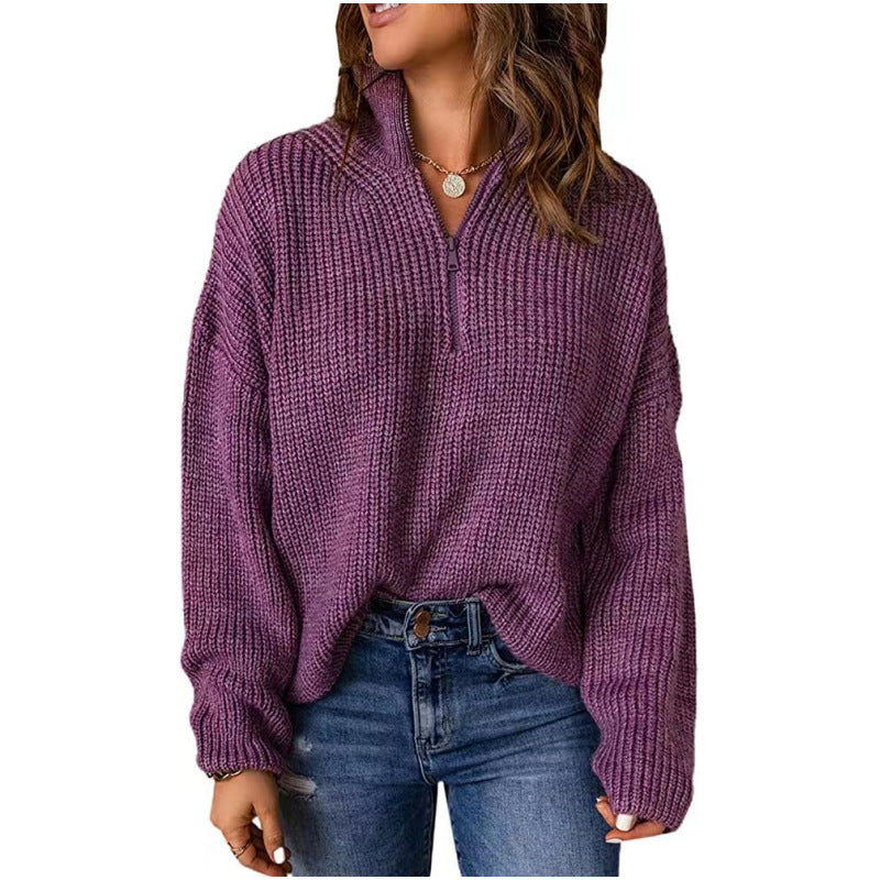 Damen Pullover Kurz Reißverschluss Elegant