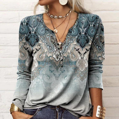 Damen Casual-Shirt Langarm Muster Trendy