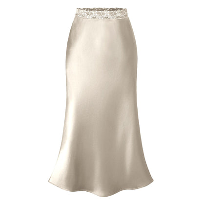 Eleganter Damenrock Satin Spitze Chic Lang