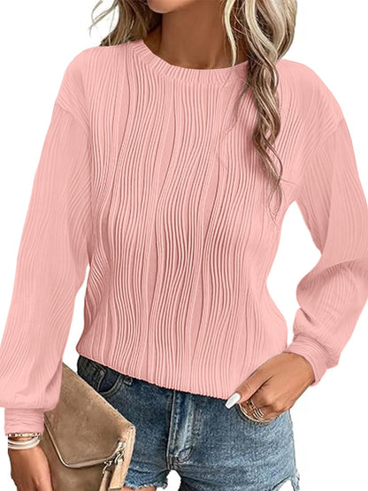 Damen Plisseepullover Langarm Elegant