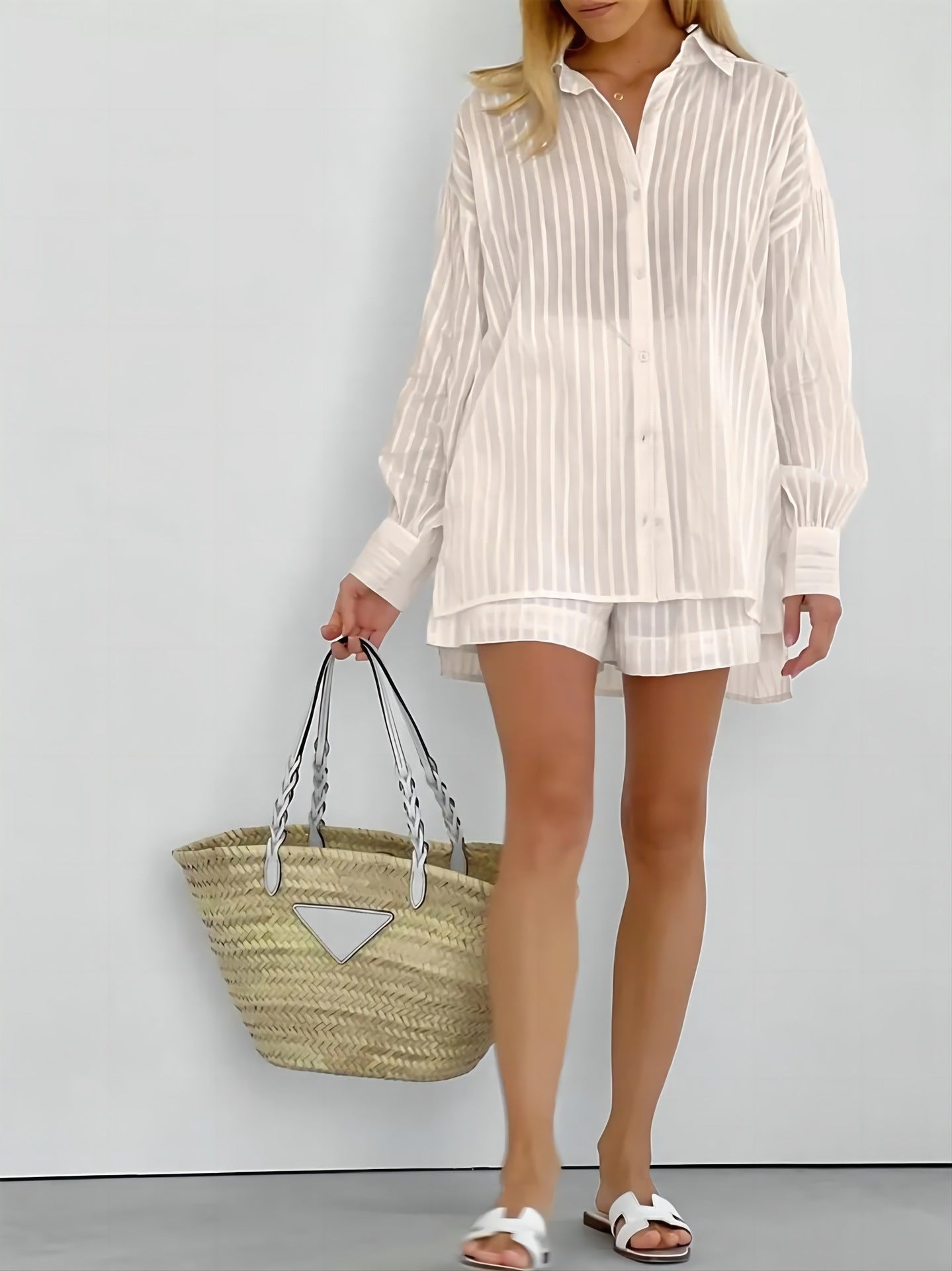 Damen Streifen Hemd und Shorts Set Sommerkleidung