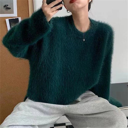 Damen Pullover Weich Lässig Rundhals