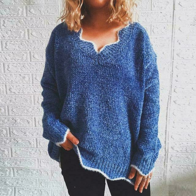 Damen Pullover Herbst Bequem Einfarbig - IdealeKleiden