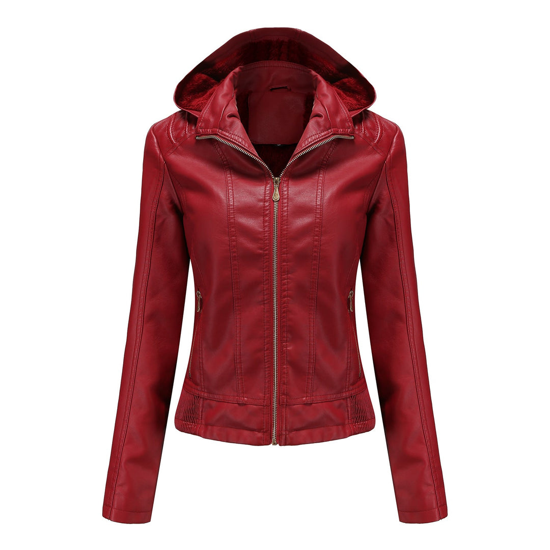 Damen Lederjacke Elegant Schnitt Mit Hochkragen