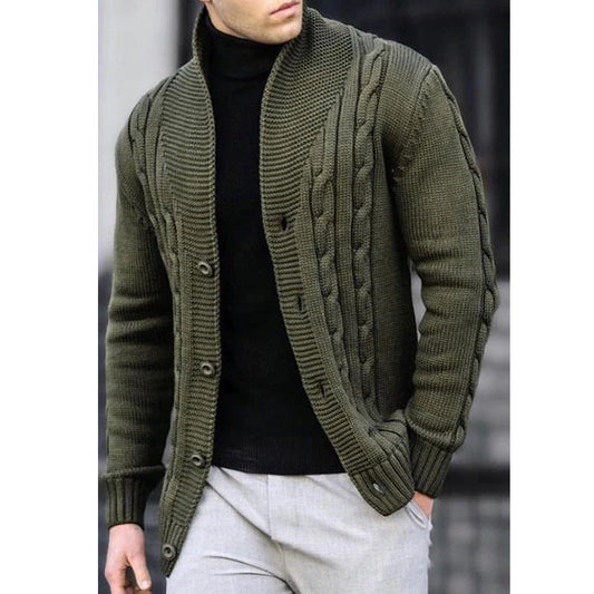 Herren Strickjacke Robust Zopfmuster Knopfverschluss - IdealeKleiden