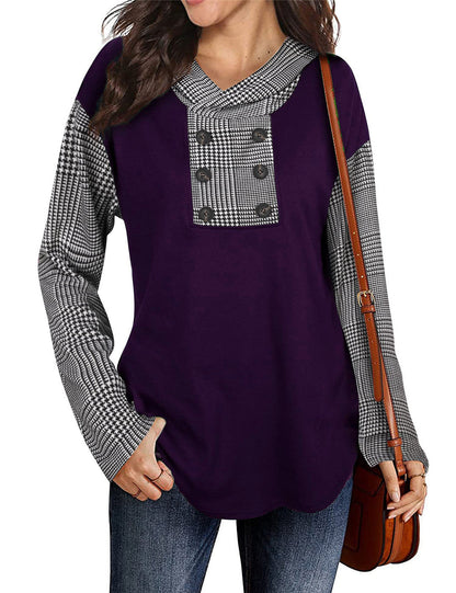 Damen Oberteil Asymmetrisch Karo Chic