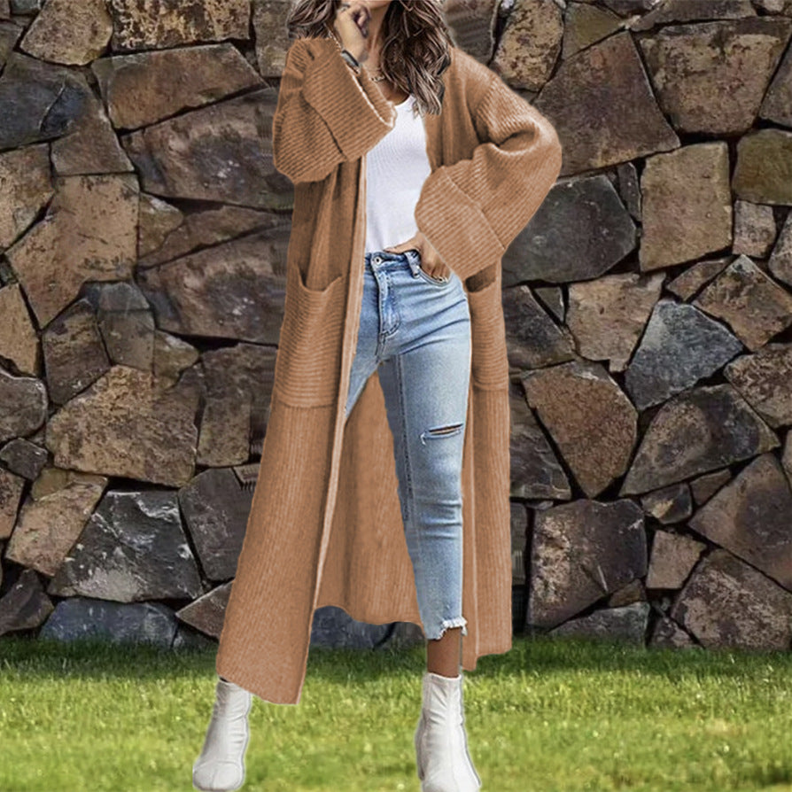 Damen Oversized Strickmantel mit Taschen und Asymmetrischen Schultern