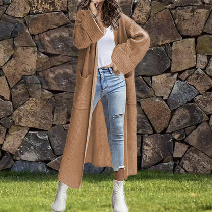 Damen Oversized Strickmantel mit Taschen und Asymmetrischen Schultern