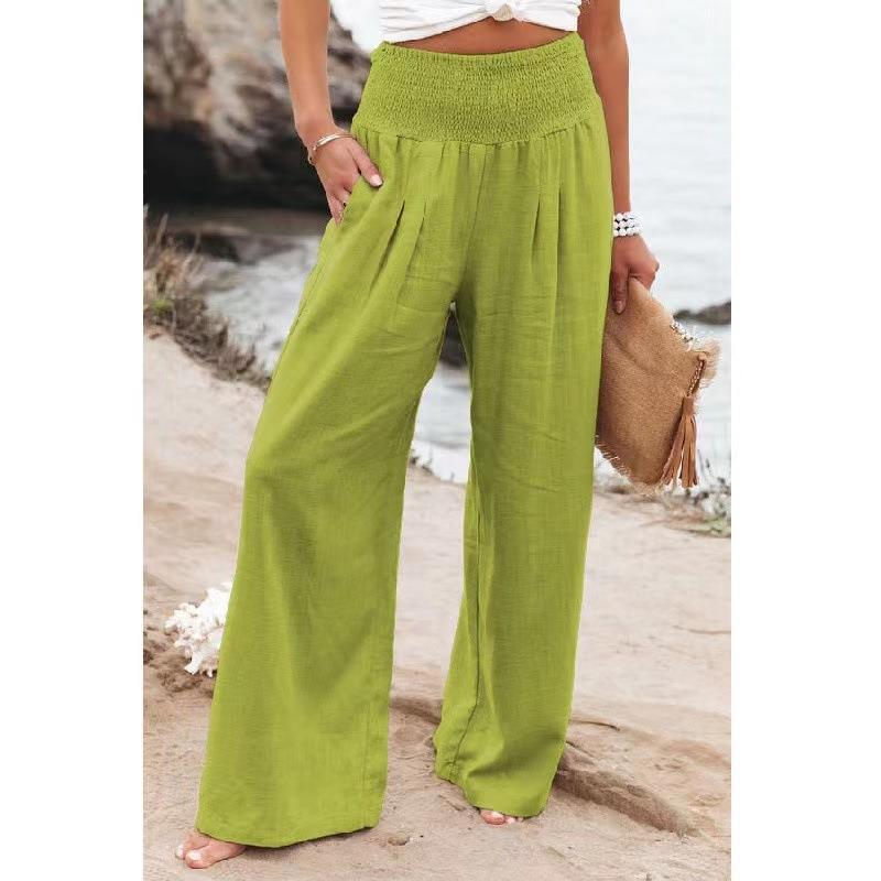 Damen Leinenhose Weit Bequem Falten Detail