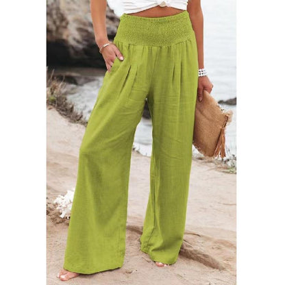 Damen Leinenhose Weit Bequem Falten Detail