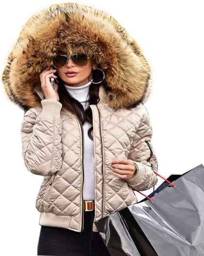 Damen Steppjacke Modern Weiches Kunstfell