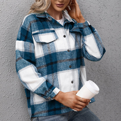 Damen Karo Overshirt Lässig Modern