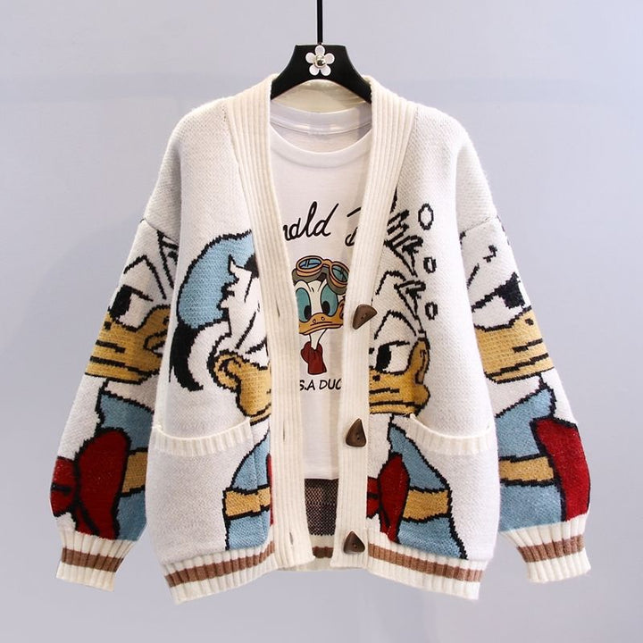 Damen Strickjacke Cartoon Motiv Weite Ärmel