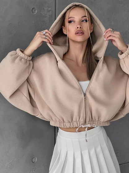 Damen Oversized Pullover mit Kapuze und Reißverschluss