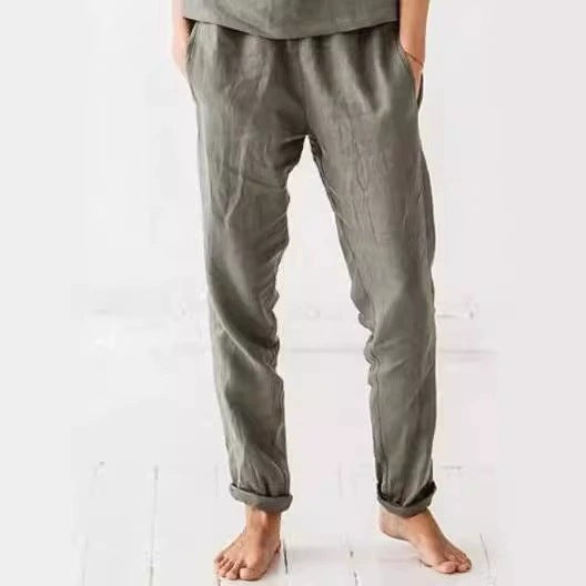 Damen Leinenhose Bequem Elegant mit Taschen