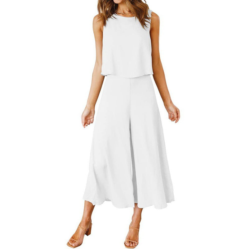 Damen Jumpsuit Elegant Fließend Weite Bein
