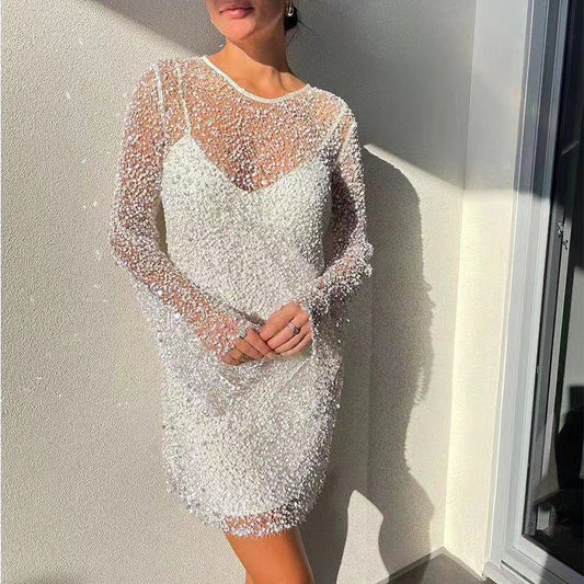 Glitzerndes Abendkleid Damen Elegant Pailletten Langärmlig - IdealeKleiden