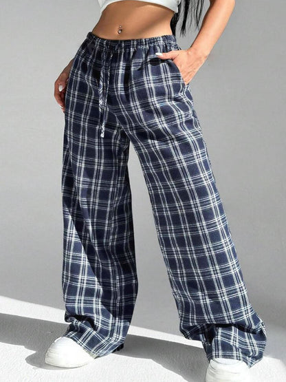 Damen Karohose Bequem Elastisch Mit Taschen