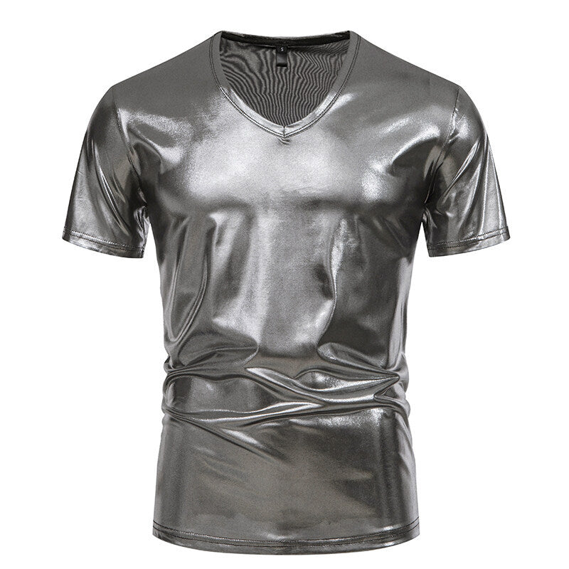 Herren T-Shirt V-Ausschnitt Glanzstoff Modern Style