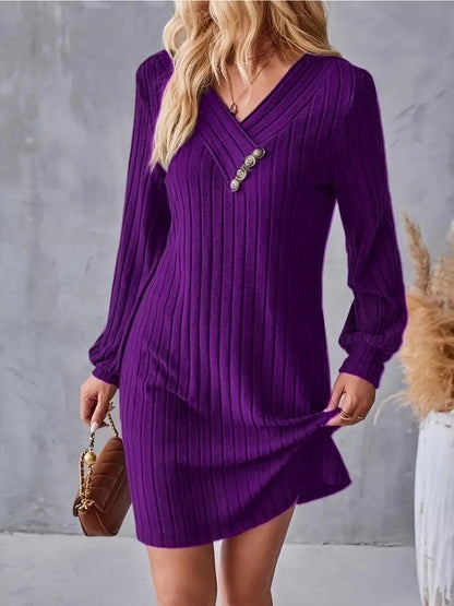 Elegantes Damen Röhrenkleid mit V-Ausschnitt und Dekorationsknöpfen