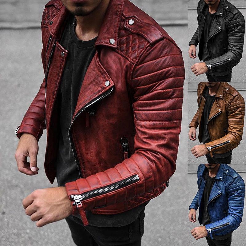 Herren Lederjacke Bikerstil Robust mit Reißverschluss - IdealeKleiden