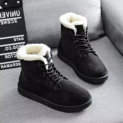 Stylische Winterstiefel Wildleder Schnürung Kunstfell
