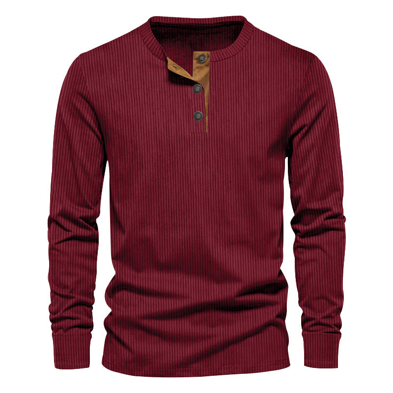 Herren Langarm-Shirt Struktur-Oberfläche Dekor-Knöpfe