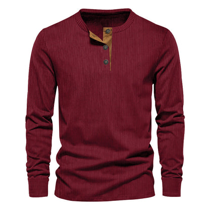 Herren Langarm-Shirt Struktur-Oberfläche Dekor-Knöpfe