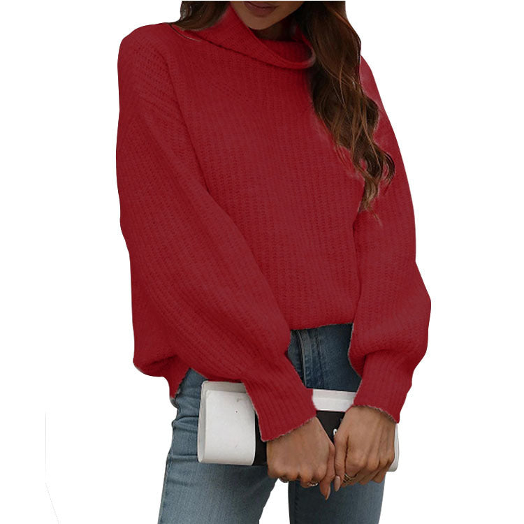 Damen Pullover Weit Rollkragen Trendy Oversized