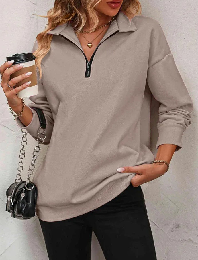 Damen Sweatshirt Lässig Reißverschluss Sportlich