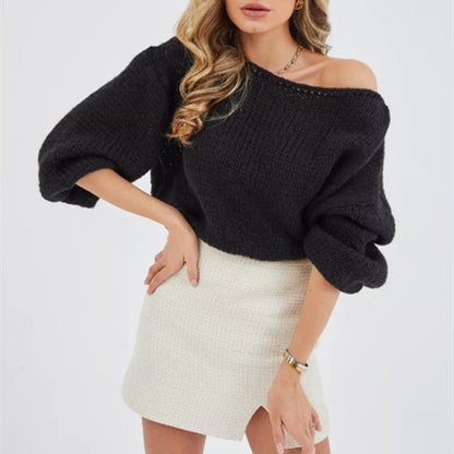 Damen Weicher Off-Shoulder Pullover Trendig Übergröße