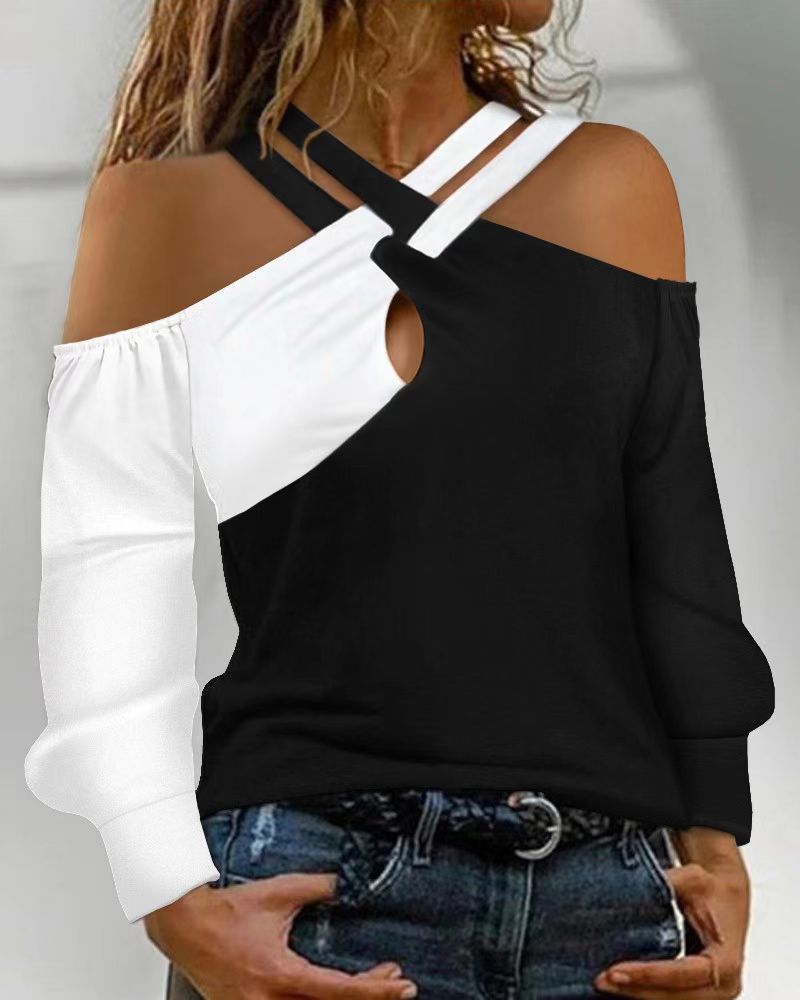 Damen Top Asymmetrisch Offene Schultern Trendy