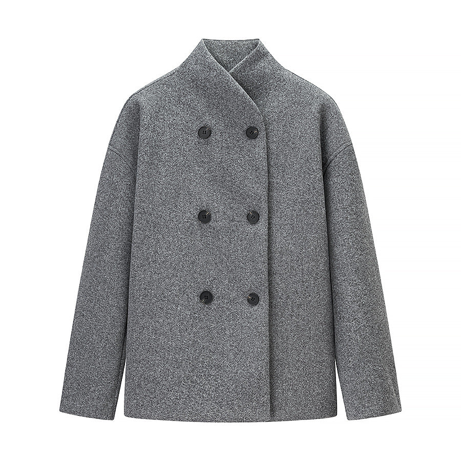 Damen Oversized Wolljacke Modern Stehkragen Elegant