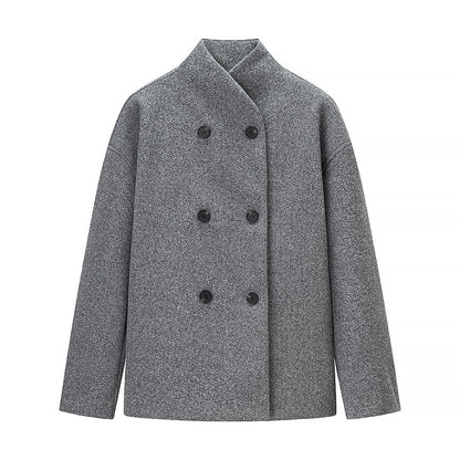 Damen Oversized Wolljacke Modern Stehkragen Elegant