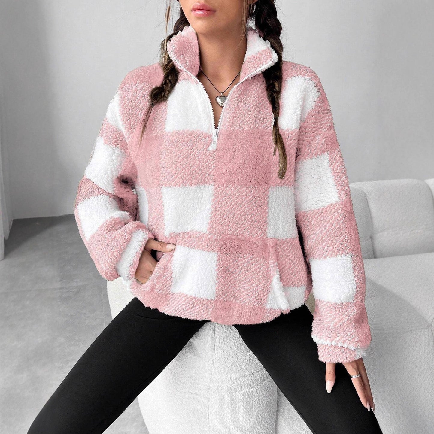 Damen Fleece-Jacke Warm mit Reißverschluss und Taschen - IdealeKleiden