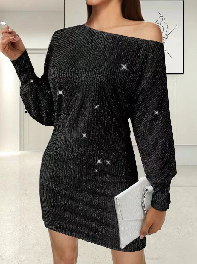 Damen Partykleid Elegant Asymmetrisch Glitzer