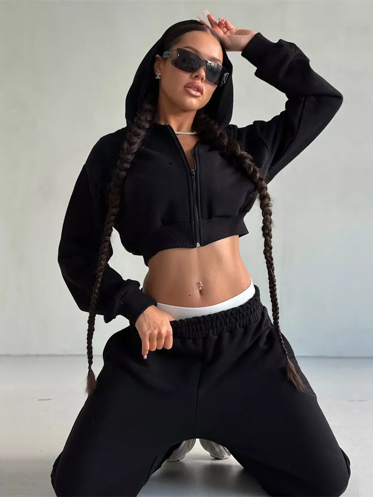 Damen Sport Outfit: Cropped Jacke und Jogginghose Set