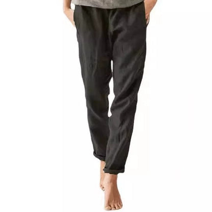 Damen Leinenhose Bequem Elegant mit Taschen