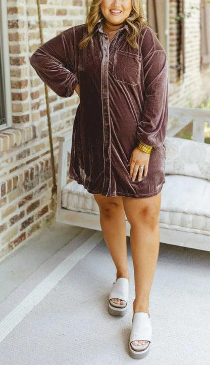 Damen Velour Kleid Weich Elegance