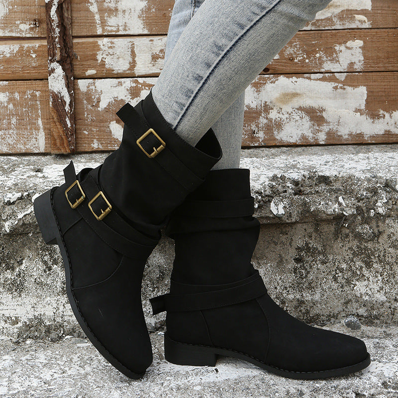 Damen Stiefel Robust Mode Schnalle