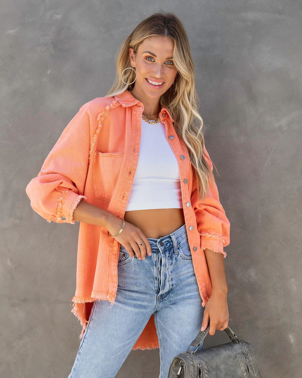Damen Jeansjacke Lässig Vintage Style Fransen